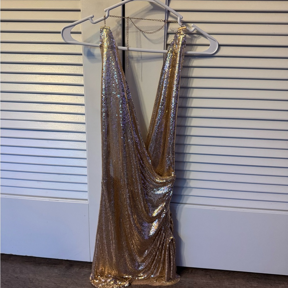 Gold Sequin Draped Dress- 12th Tribe